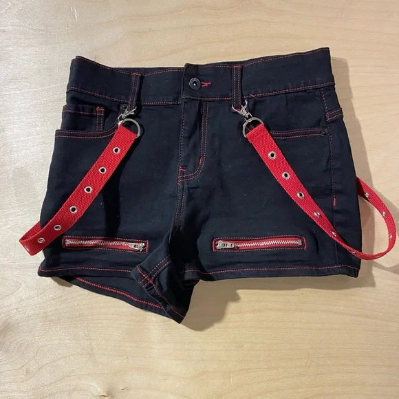 Hot Topic Black Shorts with Red Suspenders 7 (NP) - Picture 6 of 10